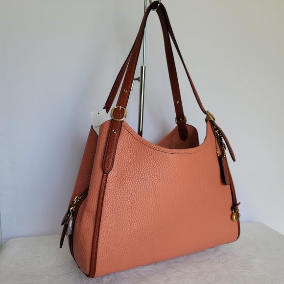 COACH Lori Soft Pebble Leather Colorblock Shoulder Bag- Light Coral Multi🎈⭐ - Picture 2 of 16